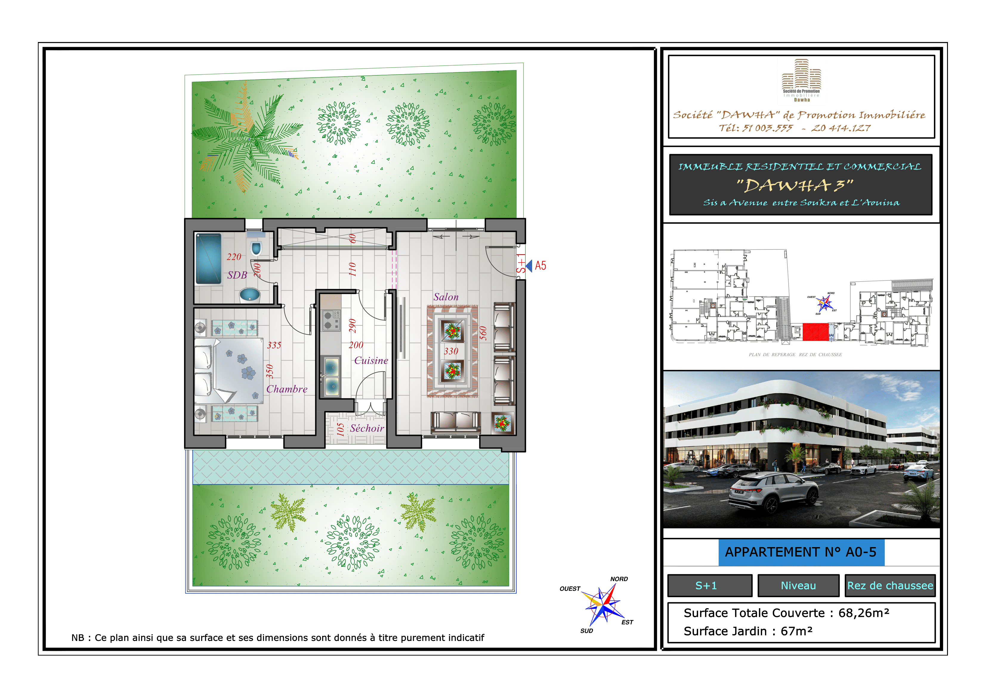 Appartement A0-5 : S+1 avec Jardin Privé