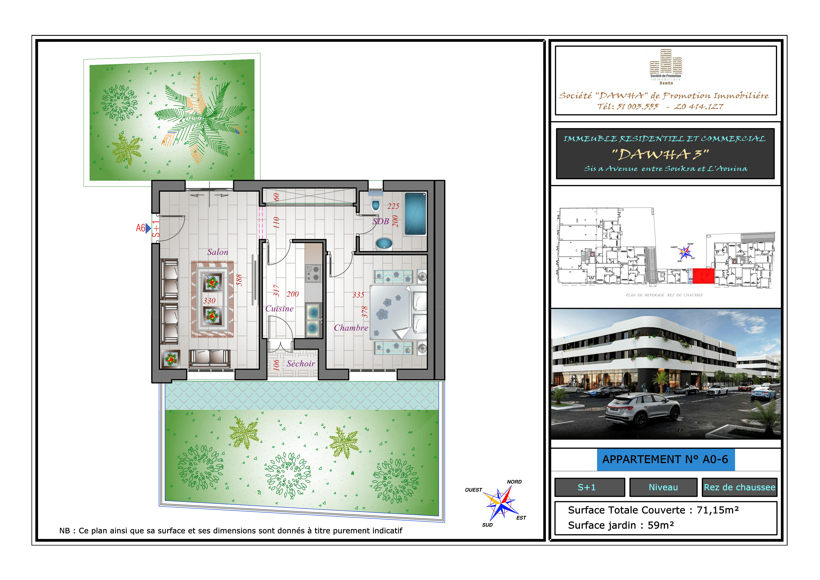 Appartement A0-6 : S+1 avec Jardin Privé