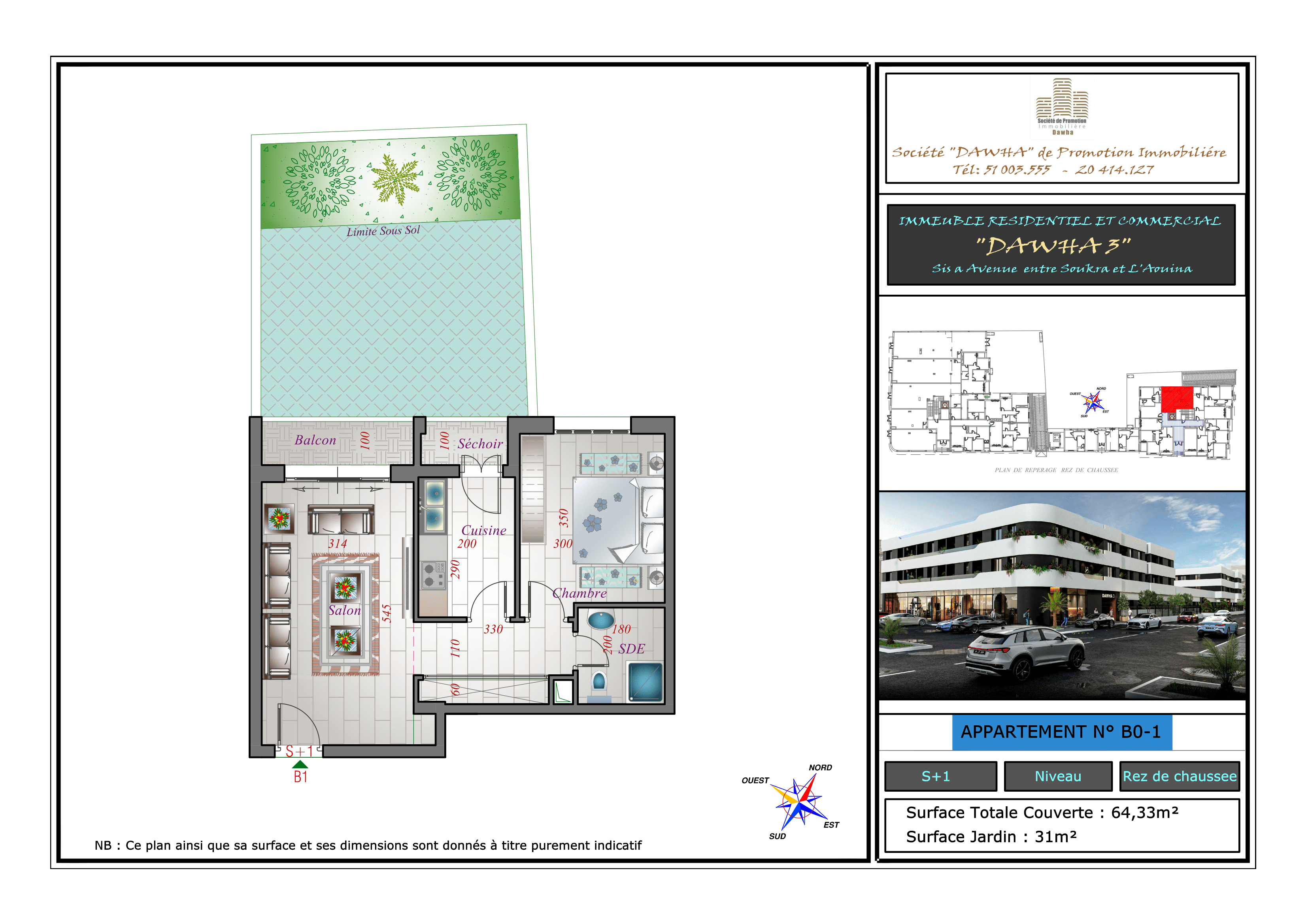 Appartement B0-1:S+1 avec Jardin