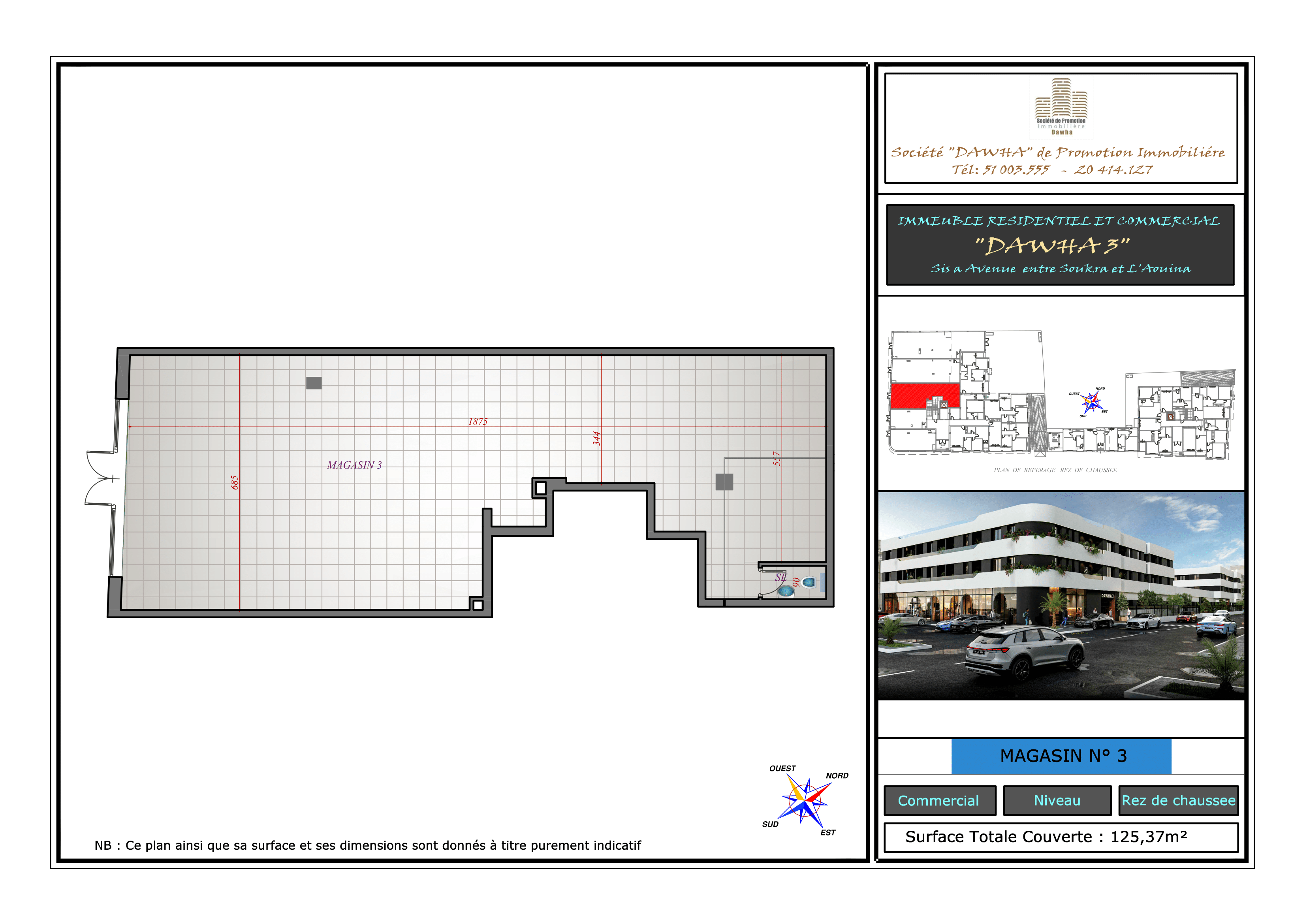 Magasin 3 : 125,37 m²