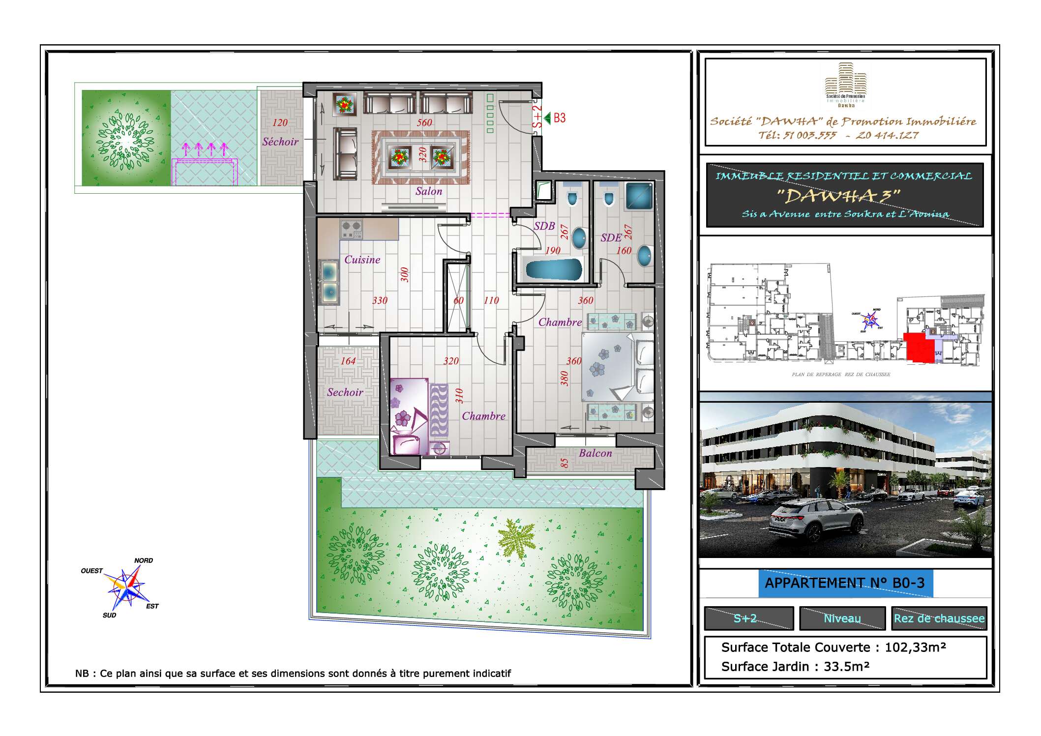 Appartement B0-3 : S+2 avec Jardin